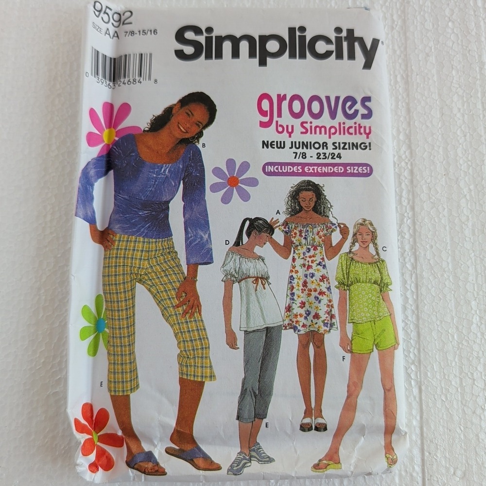 2001 Simplicity Grooves 9592 Uncut Juniors Pattern Size AA 7/8 - 23/24 Y2K VTG - Picture 1 of 7